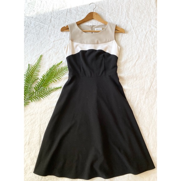 Calvin Klein Black and Cream Midi Dress - Picture 3 of 8